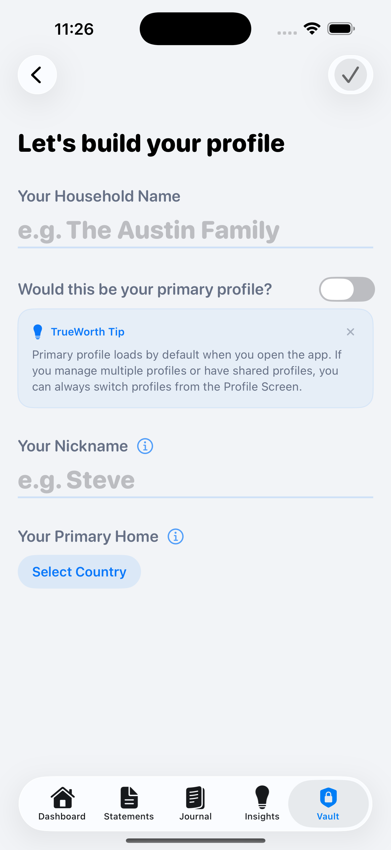Add a new household profile