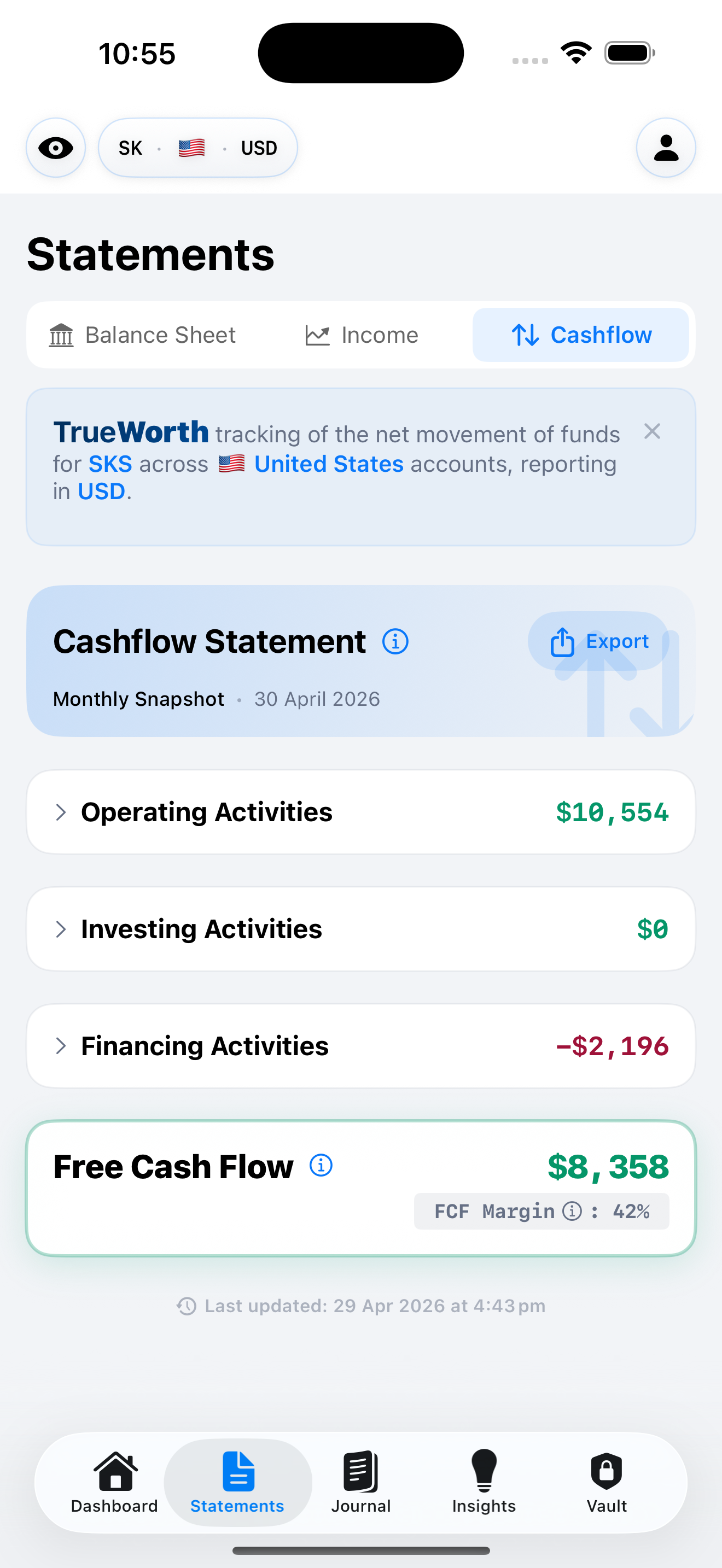 Cashflow Statement with Money Trail link